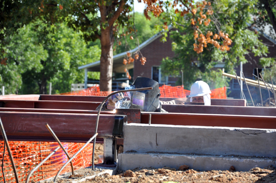 steel getting welded for cantilevered spaces