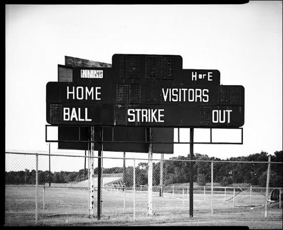 Small town baseball scoreboard