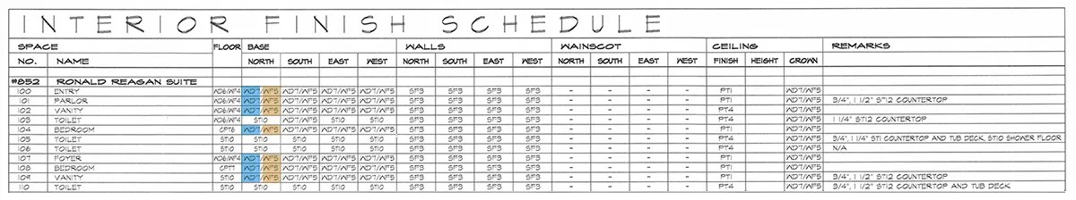 Architectural Graphics 101 Finish Schedule enlarged