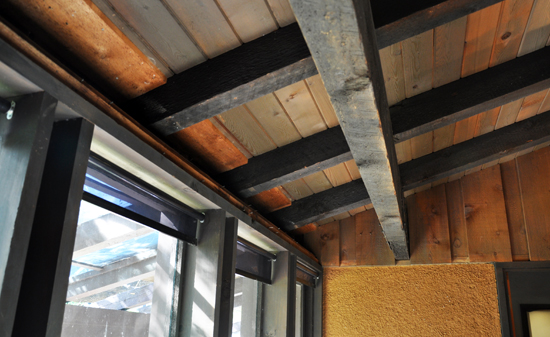 Ceiling with rafters and tongue & groove boards