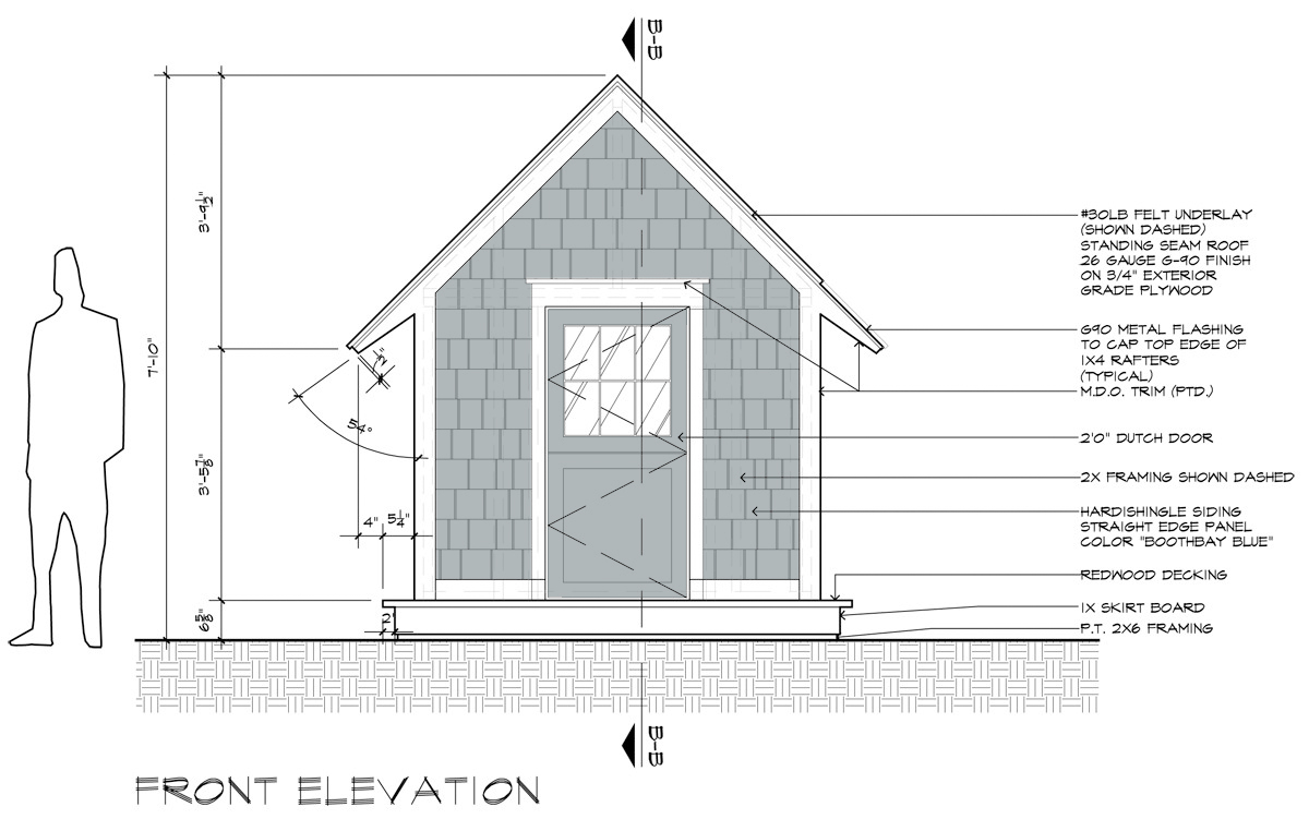 The Cottage House - Front Elevation construction drawing