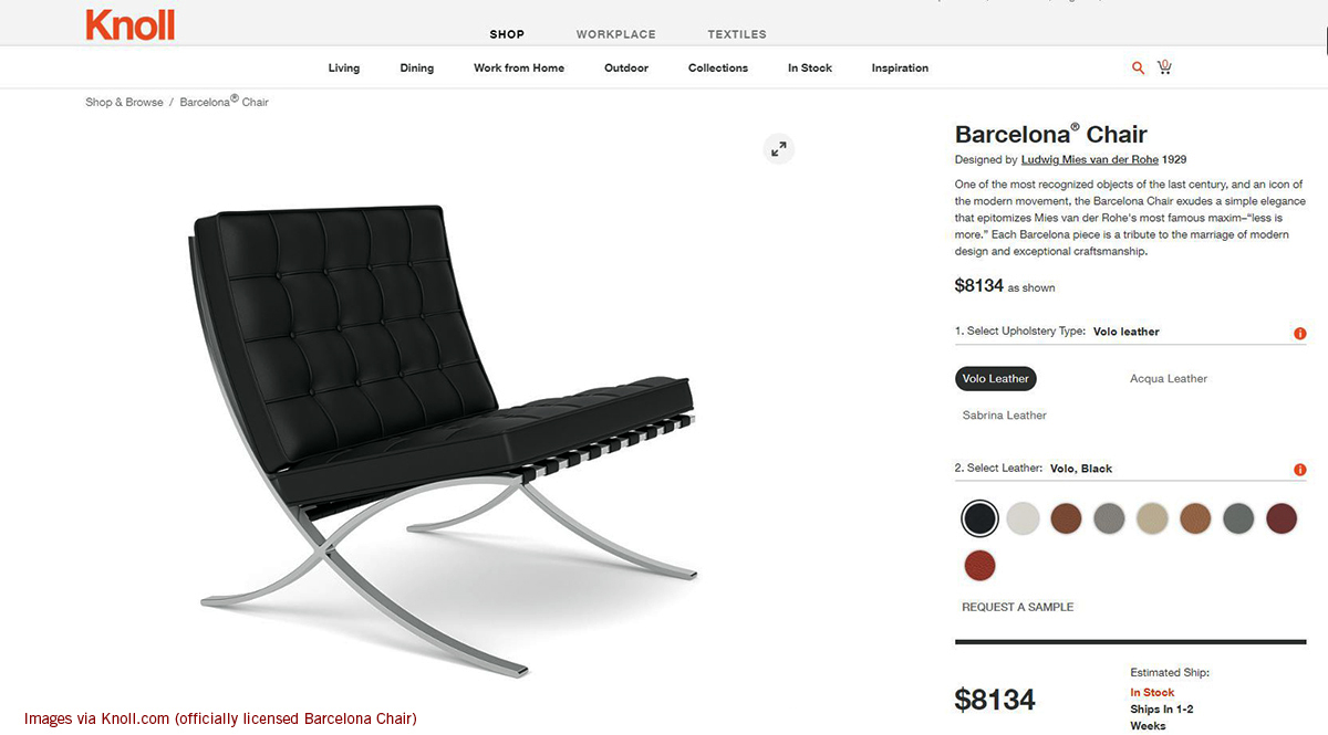 Knoll Website for Barcelona Chair