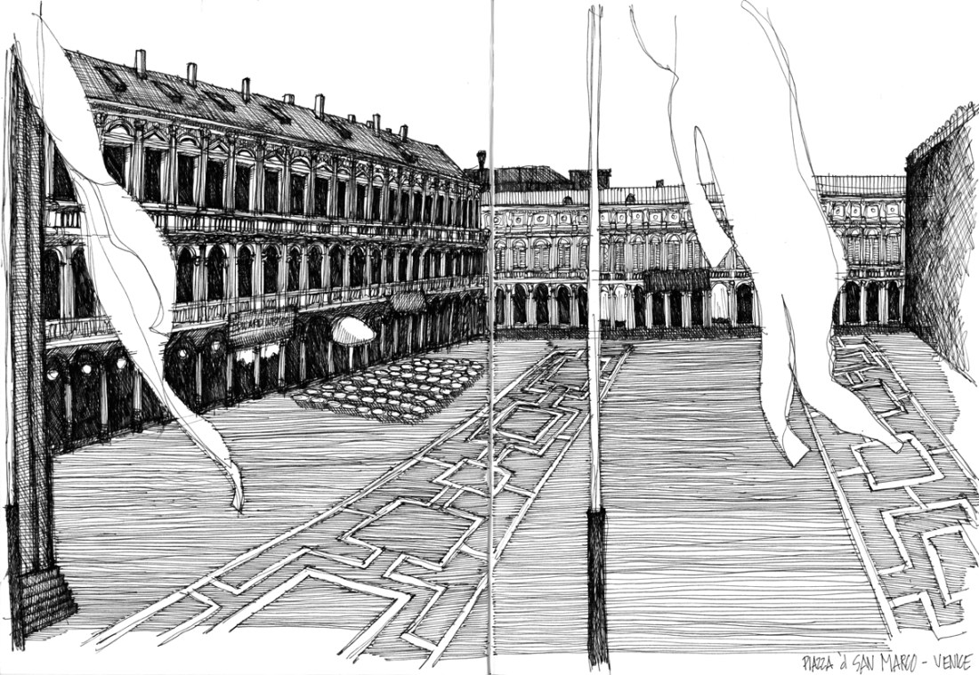 Piazza d' San Marco - sketch by Michael Malone