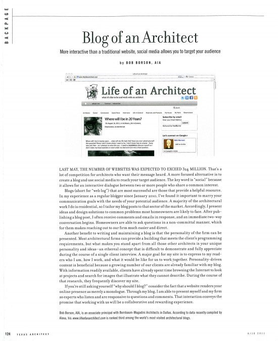 Blog of an Architect - Texas Architect Article Sept Oct 2011