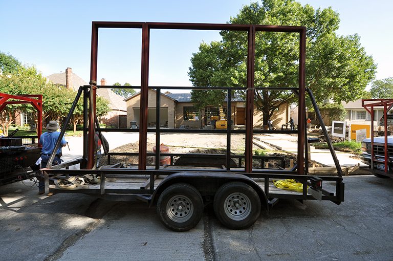 top of the steel trellis sitting in the truck