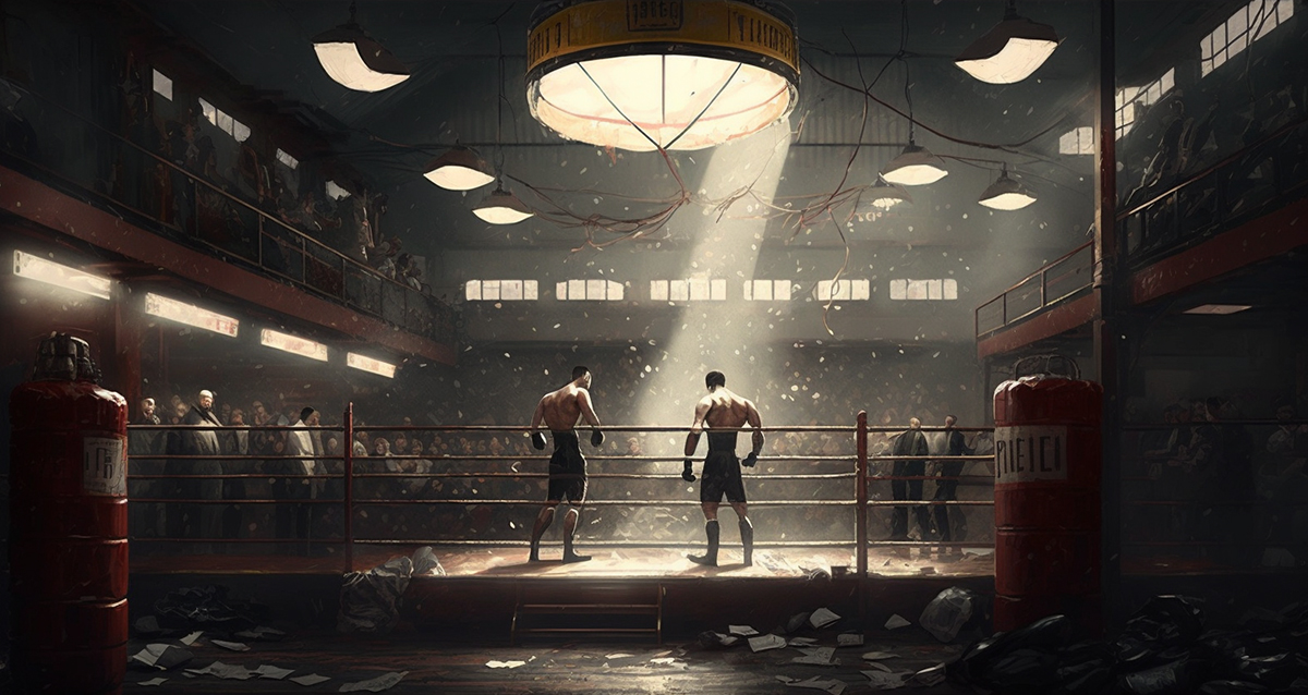 two ideas squaring off in a boxing ring