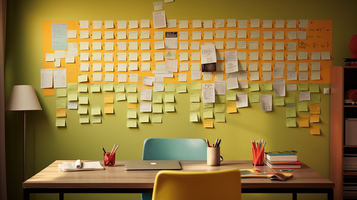 monthly calendar with post-it notes